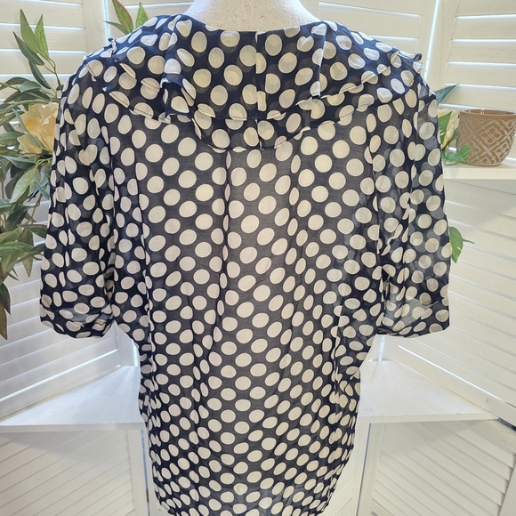 Lafayette 148 New York Silk Blend Black and Beige Polka Dot Blouse 18Plus 1335 - Picture 8 of 8